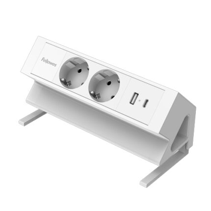 Fellowes Striscia di alimentazione da tavolo 2 prese - USB-A - USB-C - Cavo da 2 m - Morsetto da scrivania da 10 a 45 mm - 19