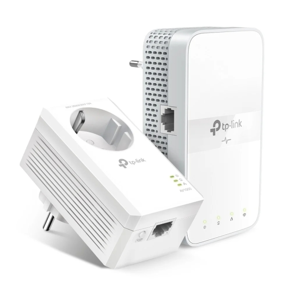 TP-Link TL-WPA7617 KIT - Set di 2 adattatori Powerline - Velocità fino a 1 Gbps - Copertura fino a 300 m - Presa di corrente integrata - Wi-Fi - Ethernet - Plug and Play - Colore: bianco