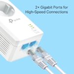 TP-Link TL-PA7027P KIT - Set di 2 adattatori Powerline - Velocità fino a 1 Gbps - Copertura fino a 300 m - Presa di corrente integrata - 2 porte Ethernet - Plug and Play - Colore: bianco - immagine 4
