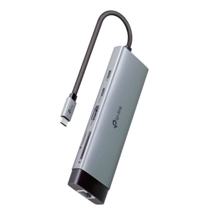 Hub TP-Link UH9120C 9 in 1 - Power Delivery 100 W - HDMI 4K - Ethernet RJ45 1 Gbps - 2xUSB-C - 3xUSB-A - SD - MicroSD - Cavo USB-C da 18 cm - Alluminio - Colore: nero e grigio