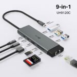 Hub TP-Link UH9120C 9 in 1 - Power Delivery 100 W - HDMI 4K - Ethernet RJ45 1 Gbps - 2xUSB-C - 3xUSB-A - SD - MicroSD - Cavo USB-C da 18 cm - Alluminio - Colore: nero e grigio - immagine 4