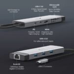 Hub TP-Link UH9120C 9 in 1 - Power Delivery 100 W - HDMI 4K - Ethernet RJ45 1 Gbps - 2xUSB-C - 3xUSB-A - SD - MicroSD - Cavo USB-C da 18 cm - Alluminio - Colore: nero e grigio - immagine 5