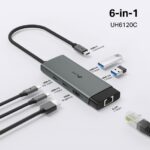 TP-Link UH6120C Hub 6 in 1 - Power Delivery 100 W - HDMI 4K - Ethernet RJ45 1 Gbps - 2xUSB-C - 2xUSB-A - Cavo USB-C da 18 cm - Alluminio - Colore: nero e grigio - immagine 4