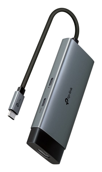 Hub TP-Link UH5020C 5 in 1 - HDMI 4K - 2xUSB-C - 2xUSB-A - Cavo USB-C da 18 cm - Plug and Play - Alluminio - Colore: nero e grigio