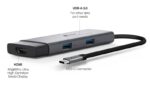 Hub TP-Link UH5020C 5 in 1 - HDMI 4K - 2xUSB-C - 2xUSB-A - Cavo USB-C da 18 cm - Plug and Play - Alluminio - Colore: nero e grigio - immagine 3