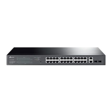 Switch TP-Link TL-SG1428PE a 28 porte - Gestito - 24xRJ45 PoE+ 1 Gbps - 2xRJ45 1 Gbps - 2xSFP 1 Gbps - Supporta QoS - Ripristino automatico - 2 ventole interne - Colore nero