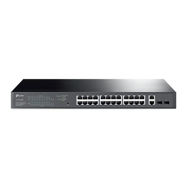 Switch TP-Link TL-SG1428PE a 28 porte - Gestito - 24xRJ45 PoE+ 1 Gbps - 2xRJ45 1 Gbps - 2xSFP 1 Gbps - Supporta QoS - Ripristino automatico - 2 ventole interne - Colore nero