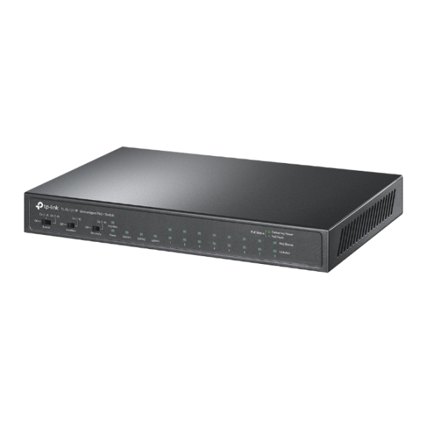 Switch TP-Link TL-SL1311P a 11 porte - Portata fino a 250 m via cavo - 8 porte RJ45 PoE+ da 100 Mbps - 2 porte RJ45 da 1 Gbps - SFP da 1 Gbps - Ripristino automatico - Plug and Play - Colore: nero