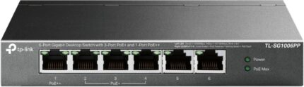 TP-Link TL-SG1006PP Switch a 6 porte RJ45 da 1 Gbps - Non gestito - 1x PoE++ - 3x PoE+ - Supporta QoS - Ripristino automatico - Velocità di commutazione fino a 12 Gbps - Colore: nero