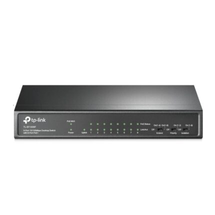 Switch TP-Link TL-SF1009P con 9 porte RJ45 da 100 Mbps - Non gestito - 8xPoE+ - Plug and Play - Ripristino automatico - Colore: nero