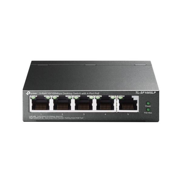 Switch TP-Link TL-SF1005LP a 5 porte - Non gestito - 4xRJ45 PoE 100 Mbps - 1xRJ45 100 Mbps - Plug and Play - Autoapprendimento MAC - Colore: nero