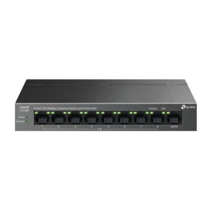 Switch TP-Link LS109P LiteWave con 9 porte RJ45 da 100 Mbps - Non gestito - 8xPoE+ - Plug and Play - Ripristino automatico - Involucro in metallo - Colore nero