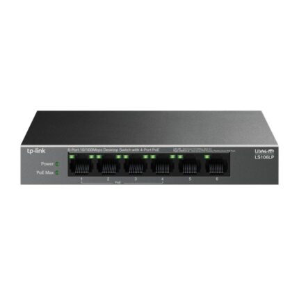 TP-Link LS106LP LiteWave Switch a 6 porte RJ45 da 100 Mbps - Non gestito - 4x PoE - Ripristino automatico - Involucro in metallo - Colore nero
