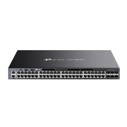 Switch TP-Link Omada SG6654XHP a 54 porte - 4 ventole - 48 porte RJ45 PoE+ da 1 Gbps - 6 porte SFP+ da 10 Gbps - Supporta QoS - Doppia alimentazione - Velocità di commutazione fino a 216 Gbps - Colore: nero
