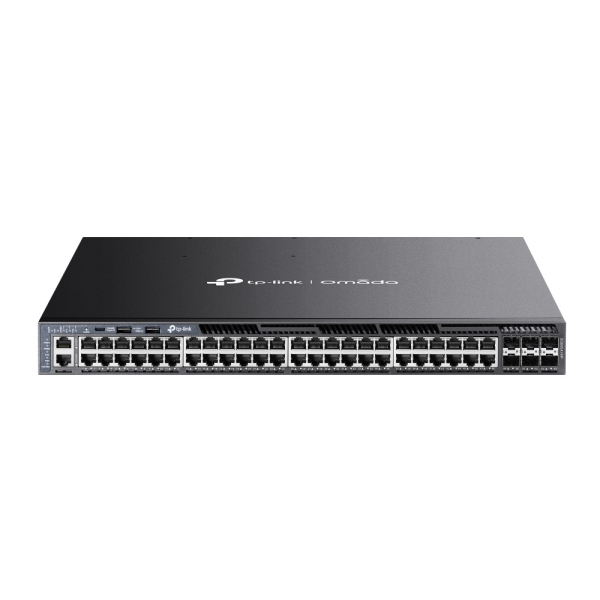 Switch TP-Link Omada SG6654XHP a 54 porte - 4 ventole - 48 porte RJ45 PoE+ da 1 Gbps - 6 porte SFP+ da 10 Gbps - Supporta QoS - Doppia alimentazione - Velocità di commutazione fino a 216 Gbps - Colore: nero Switch TP-Link Omada SG6654XHP a 54 porte - 4 ventole - 48 porte RJ45 PoE+ da 1 Gbps - 6 porte SFP+ da 10 Gbps - Supporta QoS - Doppia alimentazione - Velocità di commutazione fino a 216 Gbps - Colore: nero