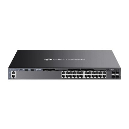 Switch TP-Link Omada SG6428XHP a 28 porte - Gestito - 24xRJ45 PoE+ 1 Gbps - 4xSFP 10 Gbps - Supporta QoS - 4 ventole - Doppio alimentatore - Velocità di commutazione 128 Gbps - Colore: nero