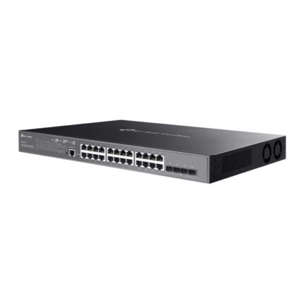 Switch TP-Link Omada SG3428XMP a 28 porte - Gestito - 24xRJ45 PoE+ 1 Gbps - 4xSFP 10 Gbps - Supporta QoS - Capacità di commutazione fino a 128 Gbps - 2 ventole - Alloggiamento in metallo - Colore nero