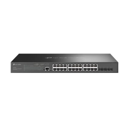 Switch TP-Link Omada SG3428MP a 28 porte - Gestito - 24xRJ45 PoE+ 1 Gbps - 4xSFP 10 Gbps - Supporta QoS - Capacità di commutazione fino a 56 Gbps - 2 ventole interne - Colore: nero