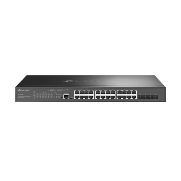 Switch TP-Link Omada SG3428MP a 28 porte - Gestito - 24xRJ45 PoE+ 1 Gbps - 4xSFP 10 Gbps - Supporta QoS - Capacità di commutazione fino a 56 Gbps - 2 ventole interne - Colore: nero