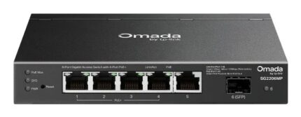 Switch TP-Link Omada SG2206MP a 5 porte - Livello 2 - 4xRJ45 PoE+ 1 Gbps - 1xRJ45 1 Gbps - Supporta QoS - Capacità di commutazione fino a 12 Gbps - Alloggiamento in metallo - Colore nero