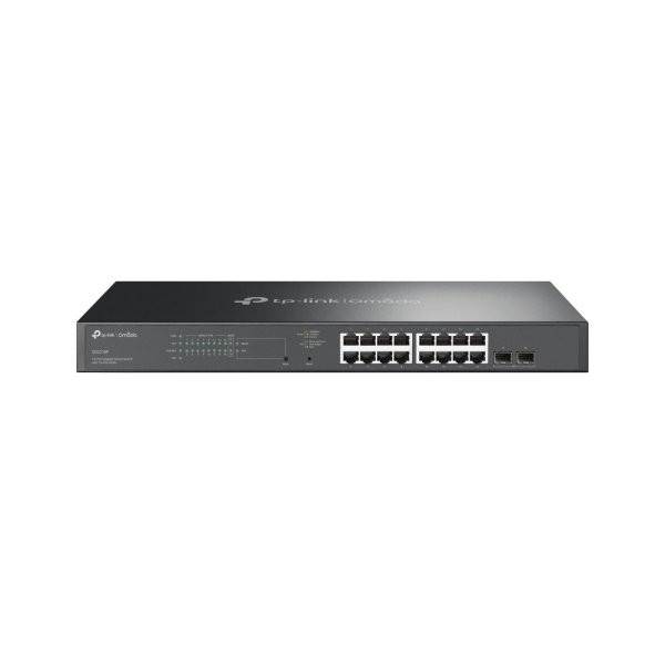 Switch TP-Link Omada SG2218P a 18 porte - Controllo del traffico - 16xRJ45 PoE+ 1 Gbps - 2xSFP 1 Gbps - Capacità di commutazione 36 Gbps - Supporta QoS - Sicurezza avanzata - Alloggiamento in metallo - Colore nero