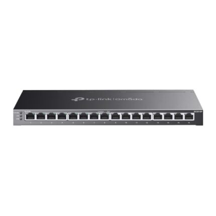 Switch TP-Link Omada SG2016P a 16 porte - Negoziazione automatica - 8xRJ45 1 Gbps - 8xRJ45 PoE+ 1 Gbps - Capacità di commutazione fino a 32 Gbps - Supporta QoS - Alloggiamento in metallo - Colore nero