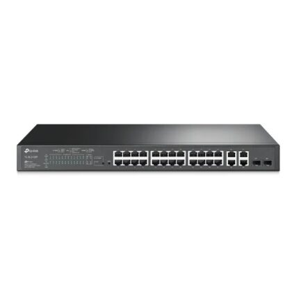 Switch TP-Link Omada SL2428P a 30 porte - Gestito - 24xRJ45 100 Mbps - 4xRJ45 1 Gbps - 2xRJ45/SFP 1 Gbps - Supporta QoS - Montaggio su rack 1U - Colore: nero