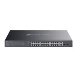 Switch TP-Link Omada ES228GMP a 28 porte - Gestito - 24xRJ45 PoE+ 1 Gbps - 2xRJ45 1 Gbps - 2xSFP - Supporta QoS - 2 ventole interne - Plug and Play - Involucro in metallo - Colore nero