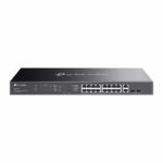 Switch TP-Link Omada ES220GMP a 20 porte - Negoziazione automatica - 16xRJ45 PoE+ 1 Gbps - 2xRJ45 1 Gbps - 2xSFP - Supporta QoS - 2 ventole interne - Involucro in metallo - Colore nero