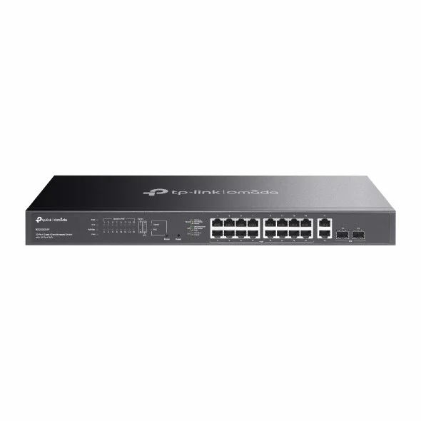 Switch TP-Link Omada ES220GMP a 20 porte - Negoziazione automatica - 16xRJ45 PoE+ 1 Gbps - 2xRJ45 1 Gbps - 2xSFP - Supporta QoS - 2 ventole interne - Involucro in metallo - Colore nero