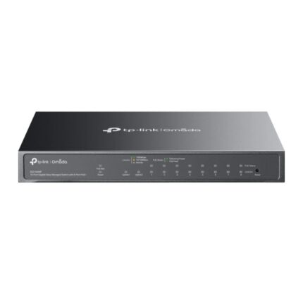Switch TP-Link Omada ES210GMP a 10 porte - Portata fino a 250 m via cavo - 8xRJ45 PoE+ 1 Gbps - 1xRJ45 1 Gbps - 1xRJ45/SFP combinato - Supporta QoS - Capacità di commutazione fino a 20 Gbps - Colore: nero