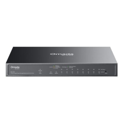 Switch TP-Link Omada ES210GP a 10 porte - Gestito - 8xRJ45 PoE+ 1 Gbps - 1xRJ45 1 Gbps - 1xRJ45/SFP combinato - Plug and Play - Supporta QoS - Alloggiamento in metallo - Colore nero