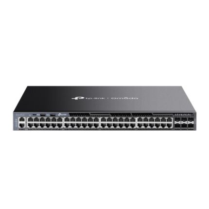 Switch TP-Link Omada SG6654X a 54 porte - Gestito - 48xRJ45 1 Gbps - 6xSFP+ 10 Gbps - Supporta QoS - 2 alimentatori - 4 ventole - Velocità di commutazione fino a 216 Gbps - Colore: nero