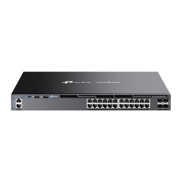 Switch TP-Link Omada SG6428X a 28 porte - Gestito - 24xRJ45 1 Gbps - 4xSFP 10 Gbps - Supporta QoS - Doppia alimentazione - Capacità di commutazione fino a 128 Gbps - Colore: nero