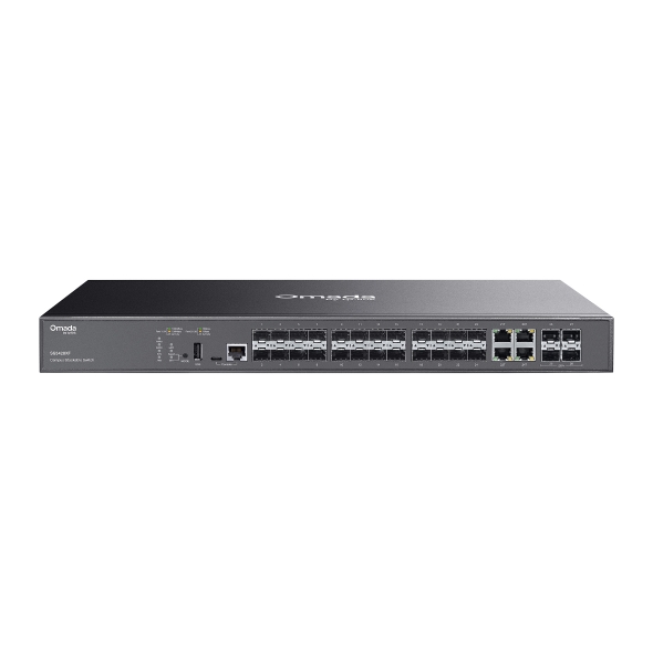 Switch TP-Link Omada SG5428XF a 28 porte - Gestibile - 20xSFP - 4xRJ45/SFP combo - 4xSFP+ 10 Gbps - Capacità di commutazione fino a 128 Gbps - Colore: nero