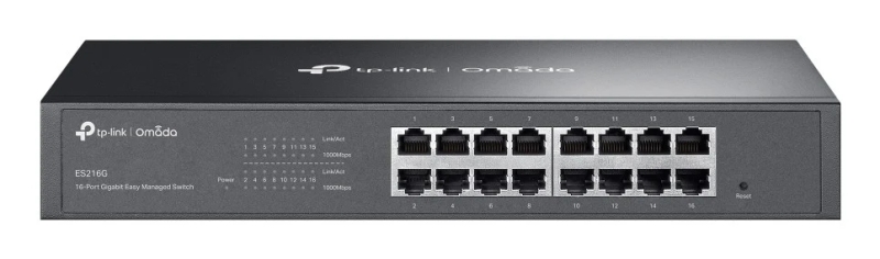 Switch TP-Link Omada ES216G a 16 porte - Gestito - RJ45 1 Gbps - Capacità di commutazione fino a 32 Gbps - Supporta QoS - Plug and Play - Colore: nero