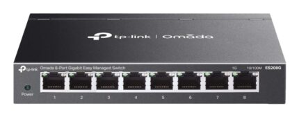 Switch TP-Link Omada ES208G a 8 porte RJ45 da 1 Gbps - Gestito - Capacità di commutazione fino a 16 Gbps - Plug and Play - Supporta QoS - Colore: nero