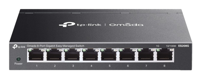 Switch TP-Link Omada ES208G a 8 porte RJ45 da 1 Gbps - Gestito - Capacità di commutazione fino a 16 Gbps - Plug and Play - Supporta QoS - Colore: nero