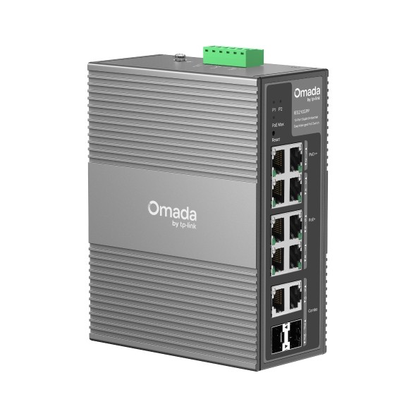 Switch TP-Link Omada IES210GPP a 10 porte - Gestito - 2xRJ45 PoE++ 1 Gbps - 8xRJ45 PoE+ 1 Gbps - 2xRJ45/SFP combo - Supporta QoS - Capacità di commutazione fino a 20 Gbps - Colore: grigio scuro