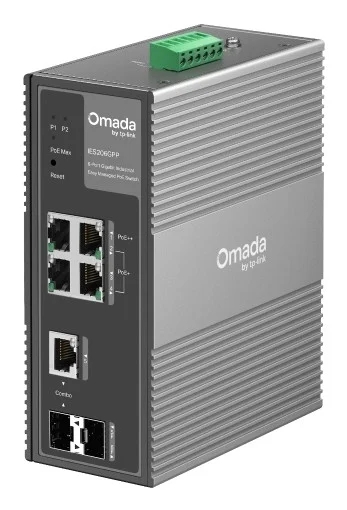 Switch TP-Link Omada IES206GPP a 6 porte - Gestito - 1xRJ45 PoE++ 1 Gbps - 3xRJ45 PoE+ 1 Gbps - 1xRJ45/SFP 1 Gbps - 1xSFP 1 Gbps - Supporta QoS - Capacità di commutazione fino a 12 Gbps - Colore: grigio scuro