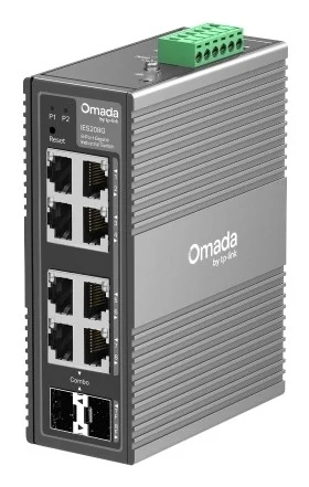 Switch TP-Link Omada IES208G a 8 porte - Gestito - 6xRJ45 1 Gbps - 2xRJ45/SFP combo - Capacità di commutazione fino a 16 Gbps - Supporta QoS - Colore grigio scuro