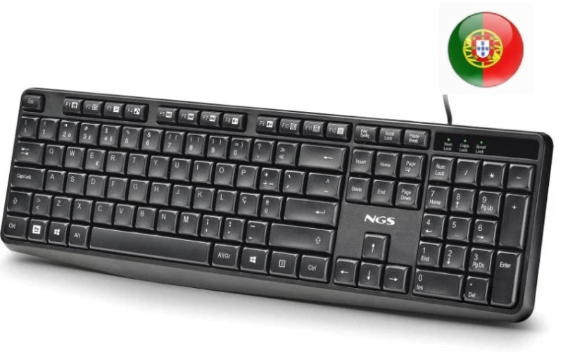Tastiera USB NGS Funky V4 - QWERTY portoghese - 12 tasti multimediali - Tasti a membrana silenziosi - Inclinazione regolabile - Cavo da 1