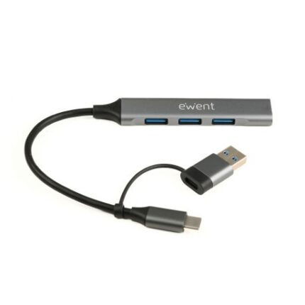 Hub Ewent EW1154 a 4 porte - 4x USB-A 3.2 Gen1 fino a 5 Gbps - Colore grigio