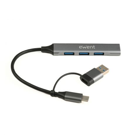 Hub Ewent EW1154 a 4 porte - 4x USB-A 3.2 Gen1 fino a 5 Gbps - Colore grigio