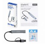 Hub Ewent EW1154 a 4 porte - 4x USB-A 3.2 Gen1 fino a 5 Gbps - Colore grigio - immagine 3