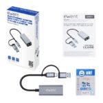 Ewent Adattatore di rete da USB-C + USB-A a Ethernet Gigabit 10/100/1000 Mbps - 15 cm - Colore grigio - immagine 3