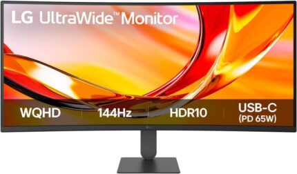 Monitor LG Ultrawide 34" curvo 1800R VA QHD 144Hz HDR10 AMD FreeSync Premium - Risposta 5ms - 21:9 - Regolabile in altezza