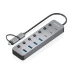 Hub USB 3.1 Gen1 USB-A/USB-C di Aisens - 4xUSB-A e 4xUSB-C - Pulsanti di accensione/spegnimento su ogni porta - 30 cm - Colore grigio - immagine 2