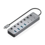 Aisens Hub USB-C 3.2 Gen2 10G - 4xUSB-A - 3xUSB-C - 1xUSB-C PD3.0 100W - Pulsanti di accensione/spegnimento su ogni porta - 30cm - Colore grigio - immagine 2