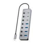 Aisens Hub USB-C 3.2 Gen2 10G - 4xUSB-A - 3xUSB-C - 1xUSB-C PD3.0 100W - Pulsanti di accensione/spegnimento su ogni porta - 30cm - Colore grigio - immagine 3